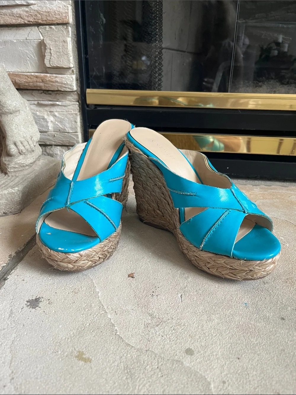 Nine West Turquoise Braided Espadrille Wedges